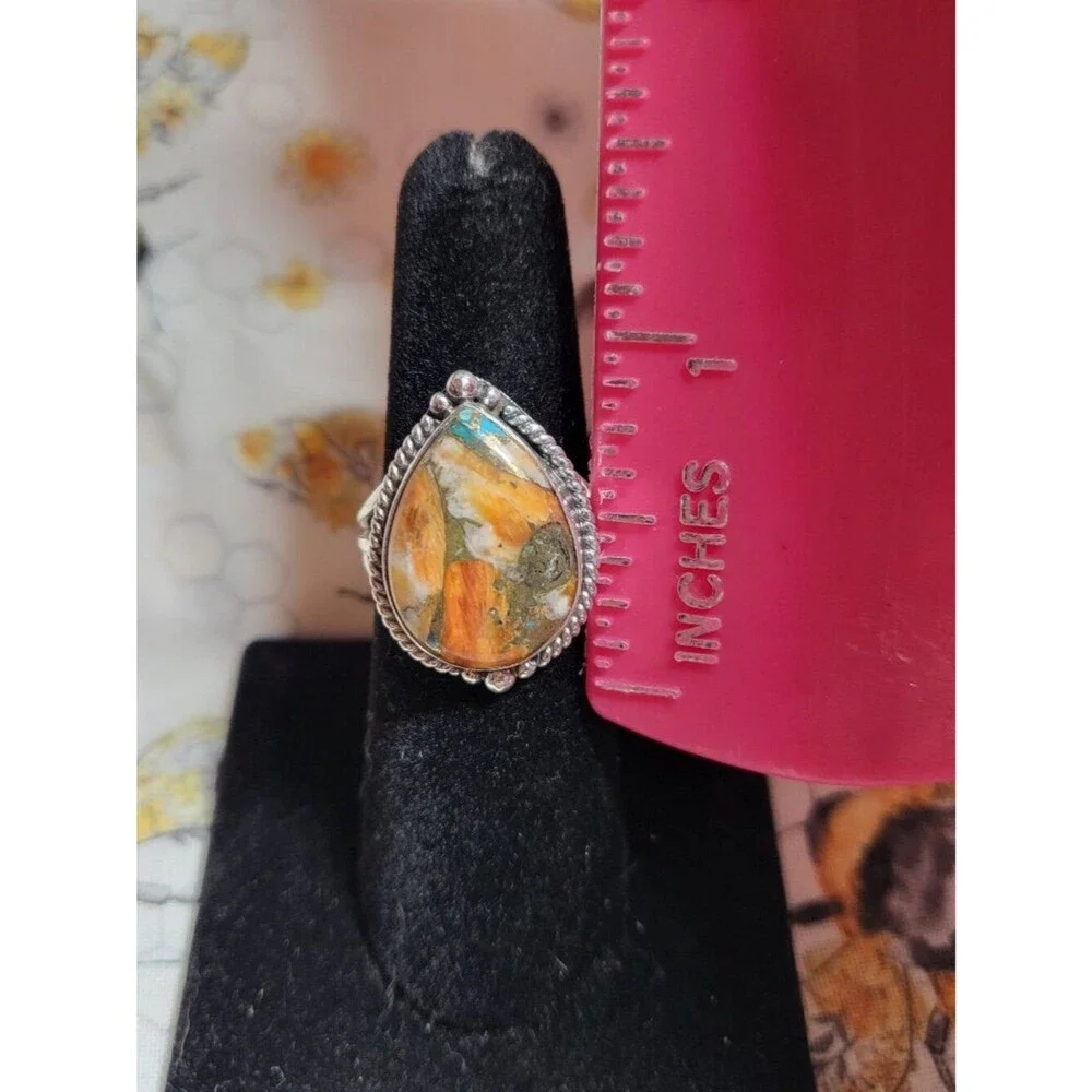 Sterling Silver Spiny Oyster Copper Turquoise Ring